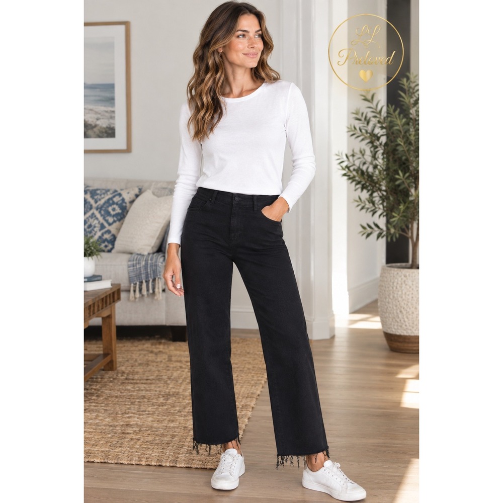 Frank & Eileen Pull On Pants Womens XS Black Raw Hem Frayed Quiet Luxury Minimal